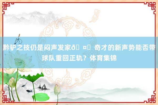 黔驴之技仍是闷声发家🤔奇才的新声势能否带球队重回正轨？体育集锦