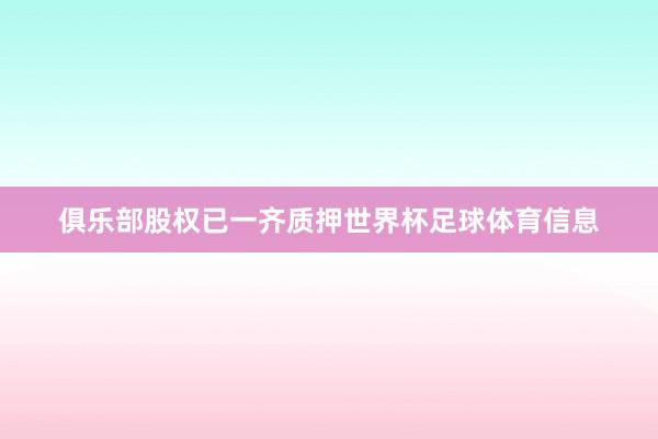 俱乐部股权已一齐质押世界杯足球体育信息