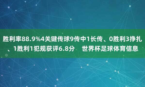 胜利率88.9%4关键传球9传中1长传、0胜利3挣扎、1胜利1犯规获评6.8分    世界杯足球体育信息
